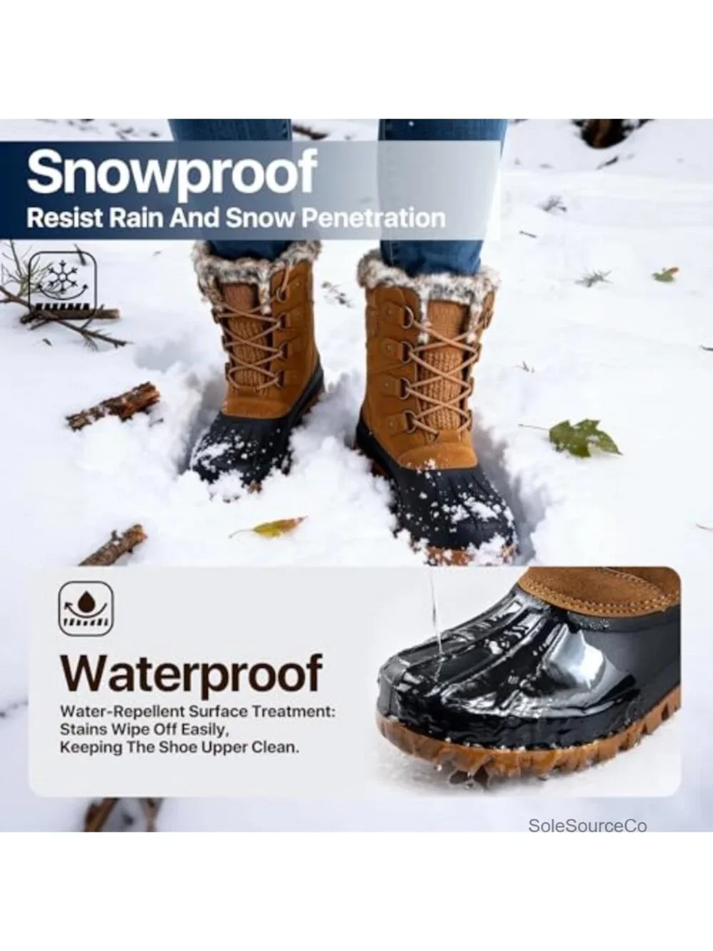 Women's Winter Snow Boots Waterproof Insulated Faux Fur Duck Boots Outdoor